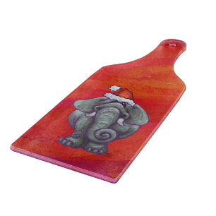 Elephant Christmas On Red Cutting Board