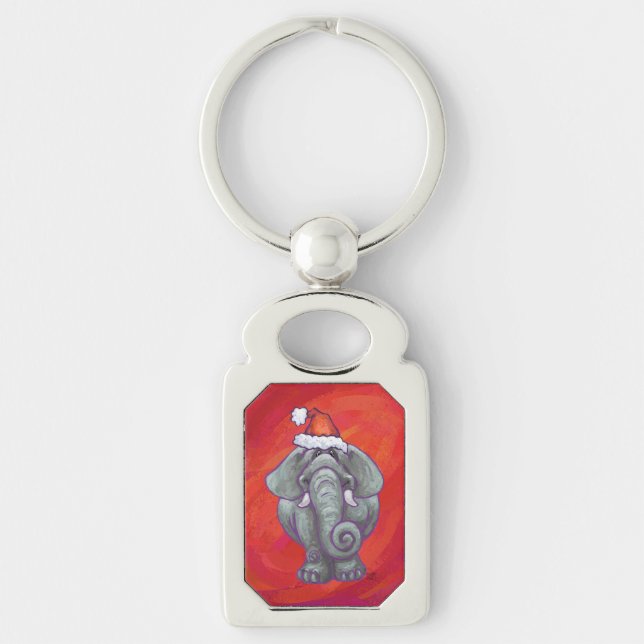Elephant Christmas On Red Key Ring (Front)