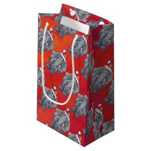 Elephant Christmas On Red Small Gift Bag