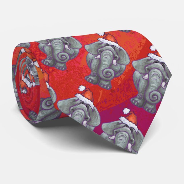 Elephant Christmas On Red Tie (Rolled)