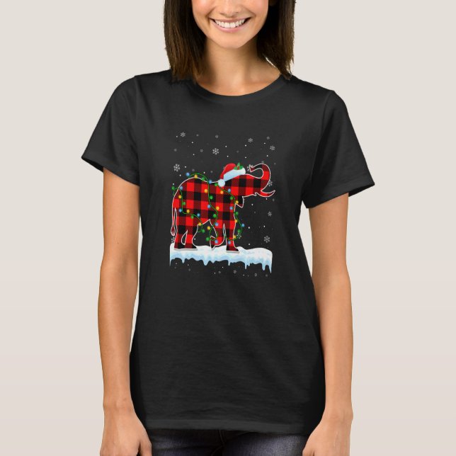 Elephant Christmas Santa Hat Cute Animals Xmas Lig T-Shirt (Front)