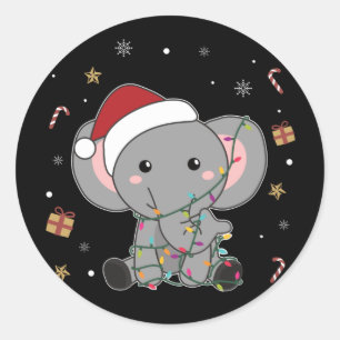 Elephant Christmas Snow Winter Animals Elephants C Classic Round Sticker