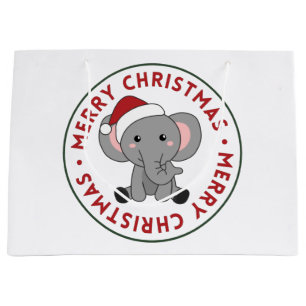 Elephant Christmas Snow Winter Animals Elephants L Large Gift Bag