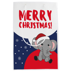 Elephant Christmas Snow Winter Animals Elephants Medium Gift Bag