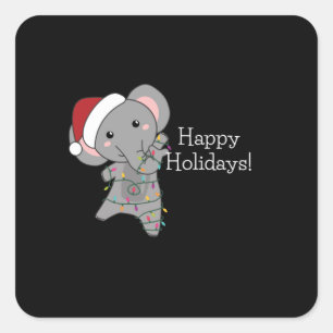 Elephant Christmas Snow Winter Animals Elephants Square Sticker