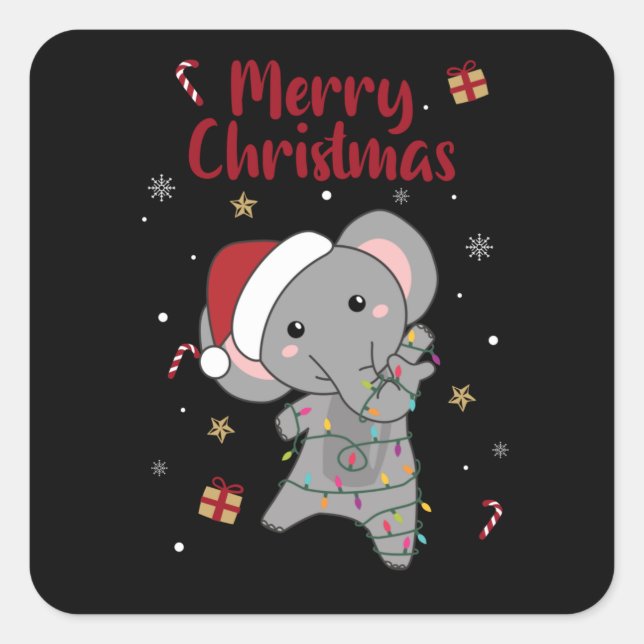 Elephant Christmas Snow Winter Animals Elephants Square Sticker (Front)