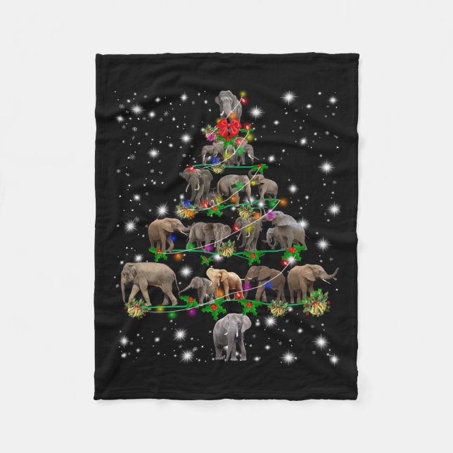 Elephant Christmas Tree Covered By Flashlight Fleece Blanket (Front)