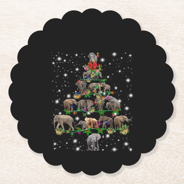 Elephant Christmas Tree Covered By Flashlight Paper Coaster (Front)