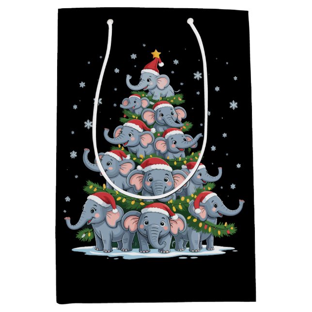 Elephant Christmas Tree Funny Cute Elephant Medium Gift Bag (Front)