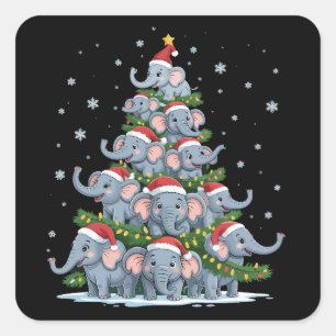 Elephant Christmas Tree Funny Cute Elephant Square Sticker