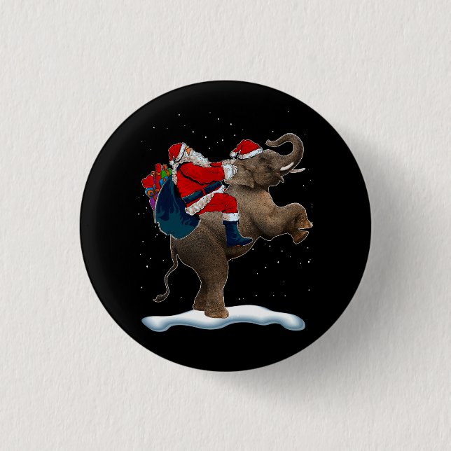 Elephant Christmas Tree Light Hat Xmas Santa Ridin 3 Cm Round Badge (Front)