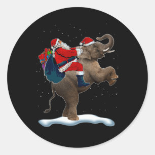Elephant Christmas Tree Light Hat Xmas Santa Ridin Classic Round Sticker