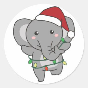 Elephant Christmas Winter Animals Elephants Classi Classic Round Sticker