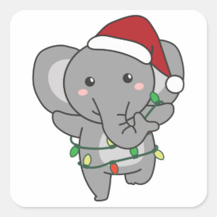 Elephant Christmas Winter Animals Elephants Square Square Sticker