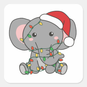 Elephant Christmas Winter Animals Elephants Square Square Sticker