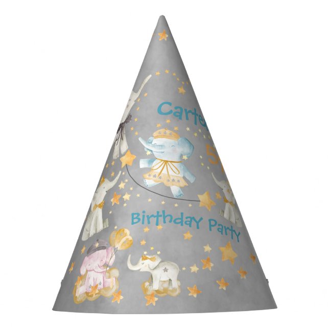Elephant Circus Birthday Party Hat (Front)