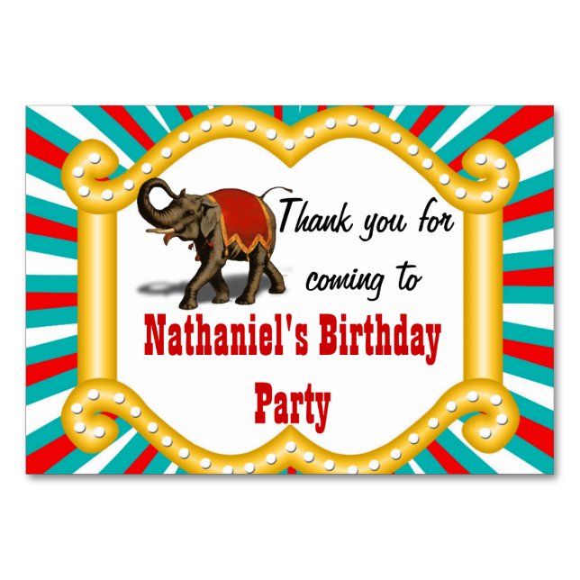 Elephant Circus Frame Kids Boys Birthday Party Table Number (Front)