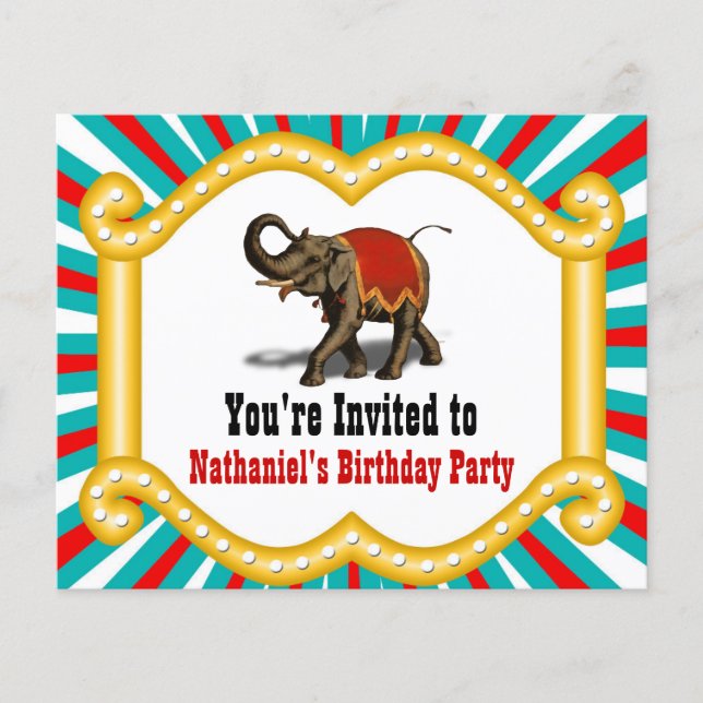 Elephant Circus Kids Birthday Party Invitation (Front)
