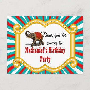 Elephant Circus Kids Boys Birthday Thank You Postcard