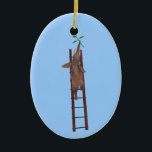 Elephant climbing a ladder ceramic tree decoration<br><div class="desc">background colour can be changed: CUSTOMIZE IT - EDIT - BACKGROUND
 passing a sweet red flower as present to his love - very charming</div>