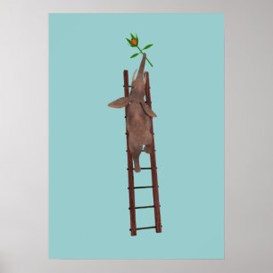 Elephant climbing a ladder poster
