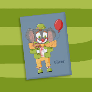 Elephant Clown Kid Blue Rectangular Button