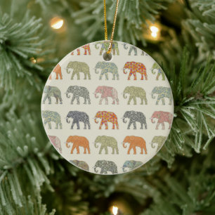 Elephant Colourful Animal Pattern Ceramic Tree Decoration