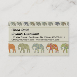 Elephant Colourful Animal Pattern Contemporary Business Card