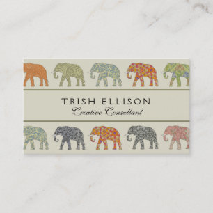 Elephant Colourful Animal Pattern Contemporary Business Card