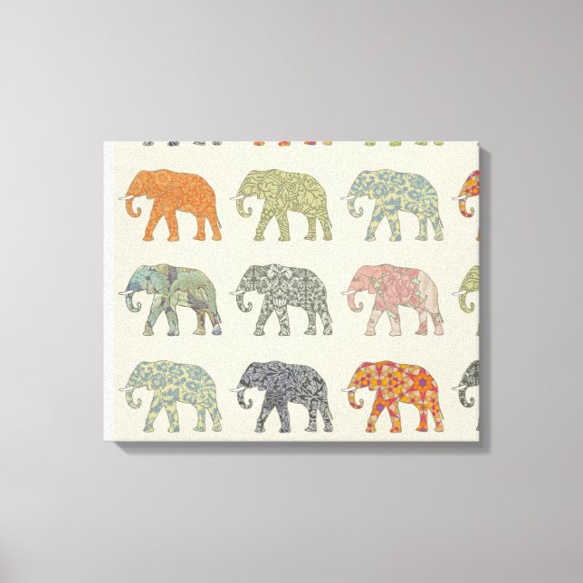 Elephant Colourful Animal Pattern Contemporary Canvas Print (Front)