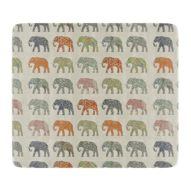 Elephant Colourful Animal Pattern Contemporary Cutting Board (Front)