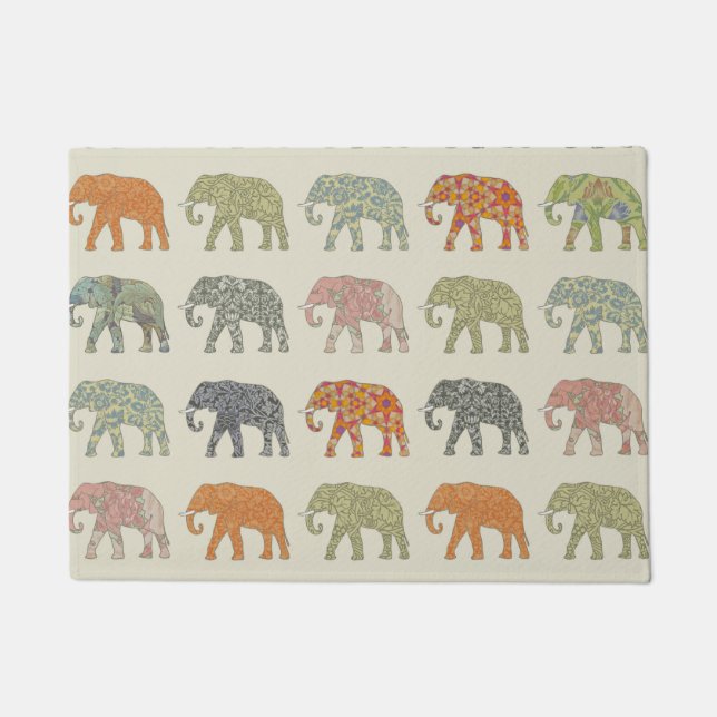 Elephant Colourful Animal Pattern Contemporary Doormat (Front)