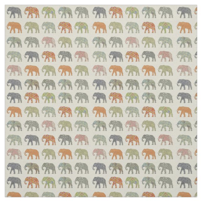 Elephant Colourful Animal Pattern Contemporary Fabric (Swatch)