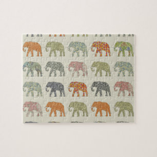 Elephant Colourful Animal Pattern Contemporary Jigsaw Puzzle