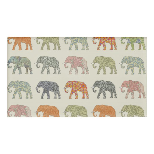Elephant Colourful Animal Pattern Contemporary Name Tag (Front)