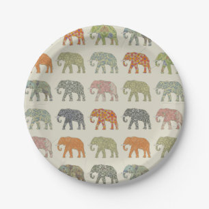 Elephant Colourful Animal Pattern Contemporary Paper Plate