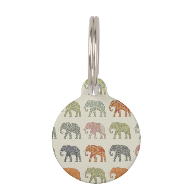 Elephant Colourful Animal Pattern Contemporary Pet Tag (Front)