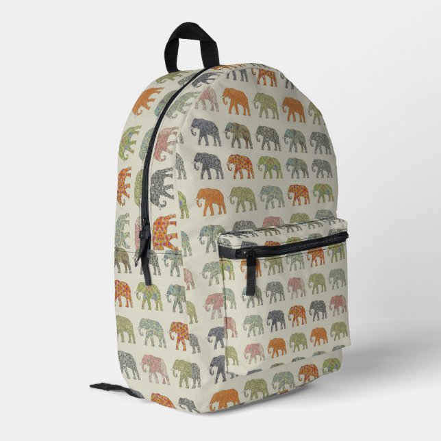 Elephant Colourful Animal Pattern Contemporary Printed Backpack (Back Corner Left)