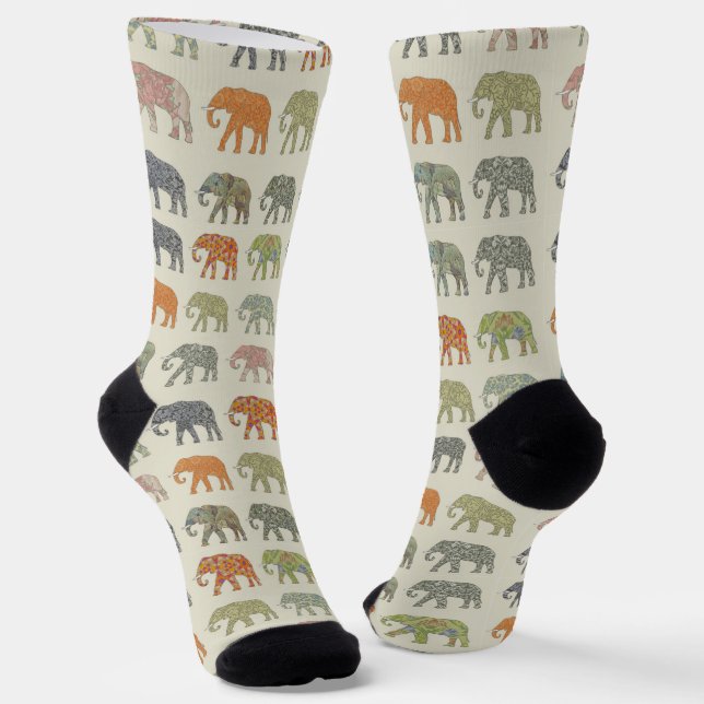 Elephant Colourful Animal Pattern Contemporary Socks (Angled)