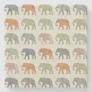 Elephant Colourful Animal Pattern Contemporary Stone Coaster