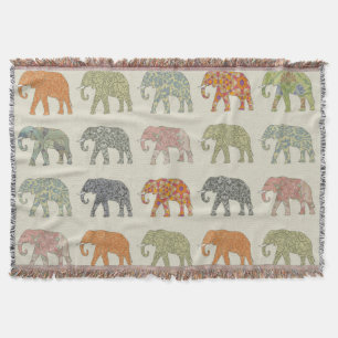 Elephant Colourful Animal Pattern Contemporary Throw Blanket