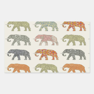 Elephant Colourful Animal Pattern Rectangular Sticker