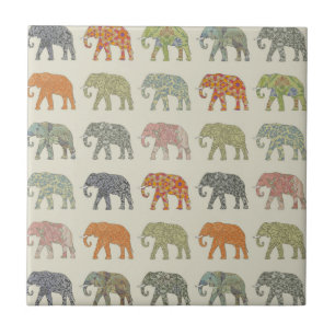 Elephant Colourful Animal Pattern Tile