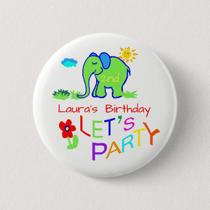 Elephant Colourful Cute Name & Age Birthday 6 Cm Round Badge