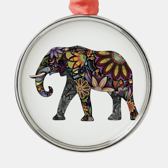 Elephant Colourful Metal Tree Decoration (Front)