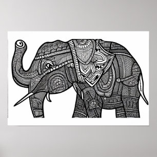 Elephant Colouring Page Poster