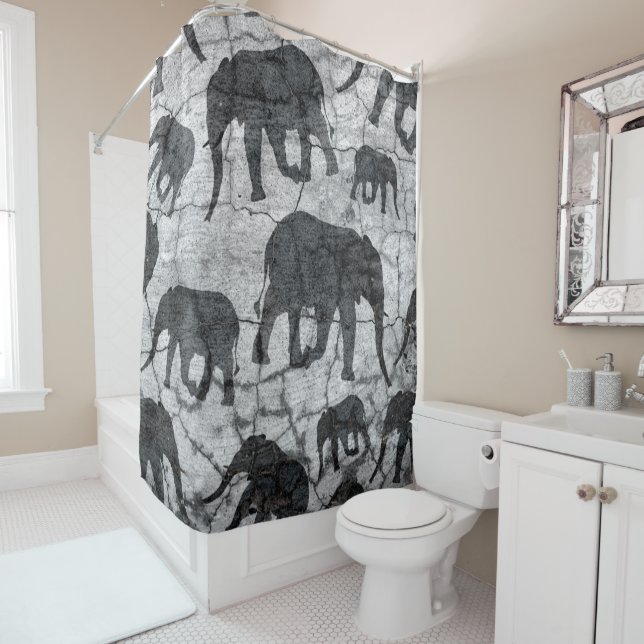 Elephant Concrete Pattern Design Shower Curtain (In Situ)