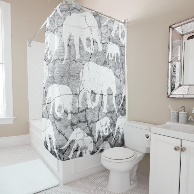 Elephant Concrete Pattern Shower Curtain (In Situ)