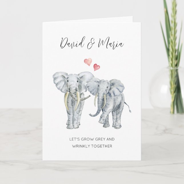 Elephant Couple Engagement or Anniversary Card (Front)
