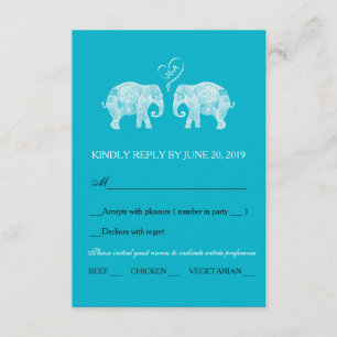 Elephant Couple Heart Custom Colour Wedding RSVP Card